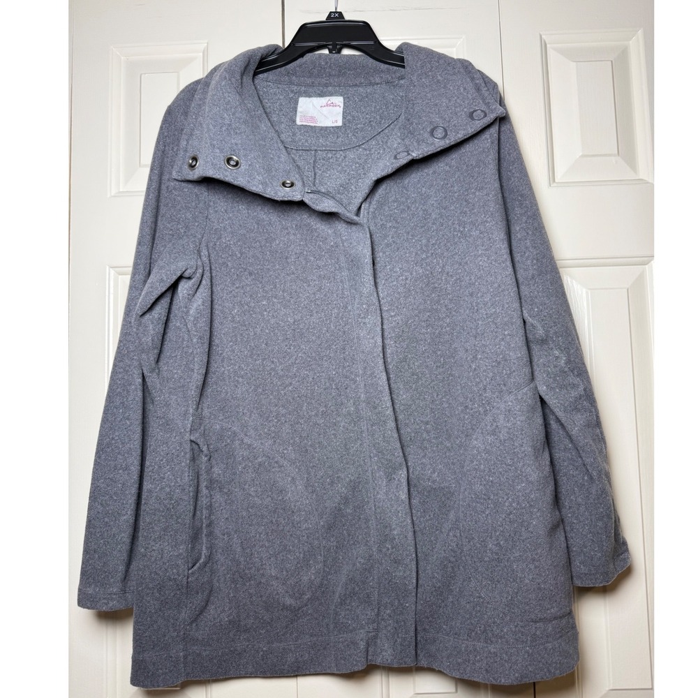 Paradox Womens Gray Fleece Jacket Funnel Neck Snap Full Zip Outdoor Coat Large